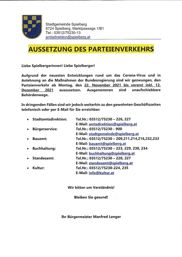 AUSSETZUNG DES PARTEIENVERKEHRS
