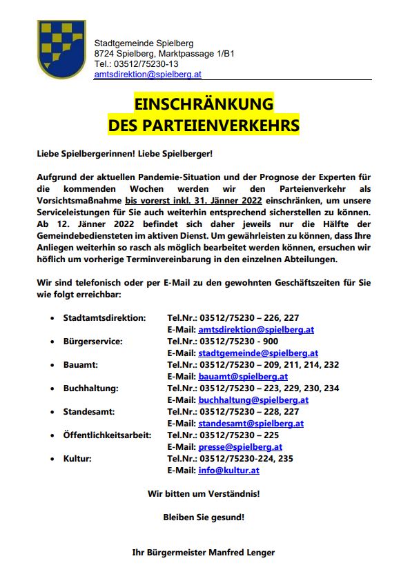 Einschränkung des Parteienverkehrs