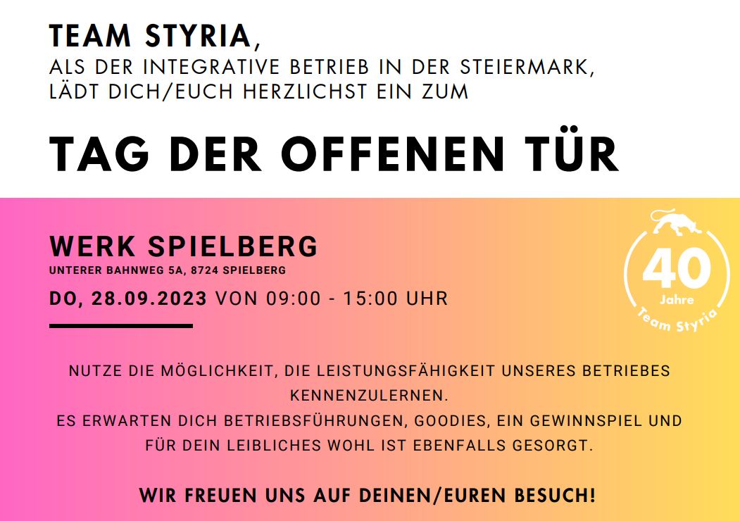 Team Styria lädt am 28.9. zum Tag der offenen Tür